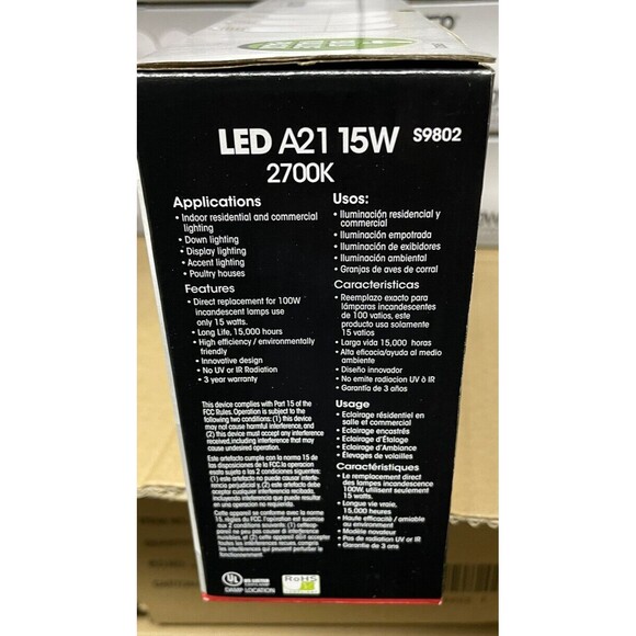 Large lot of 48 Satco LED Bulbs 120V Warm White 1500 Lumen New - Picture 7 of 10